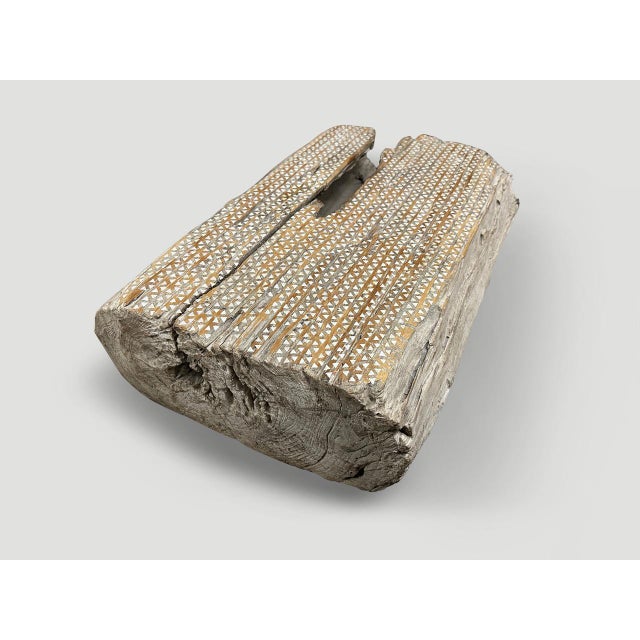 Andrianna Shamaris Teak Wood Shell Inlaid Coffee Table For Sale - Image 4 of 5
