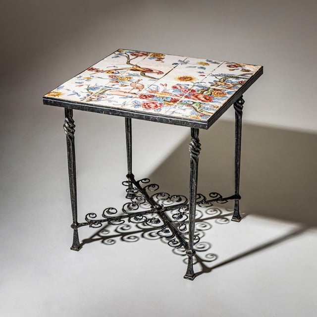 Metal Wrought Iron Side Table with Painted Tiles, 1960s For Sale - Image 7 of 7