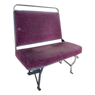 Mid-Century Industrial Bench with Purple Wool Upholstered Seat For Sale