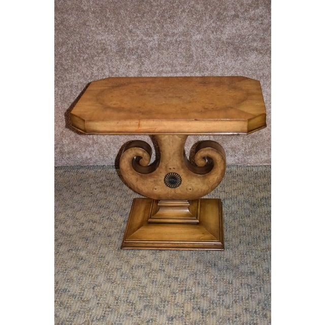 Neoclassical Weiman Burl Wood Side Table Kameo Neo Classic Inlaid Pedestal End Stand For Sale - Image 3 of 12