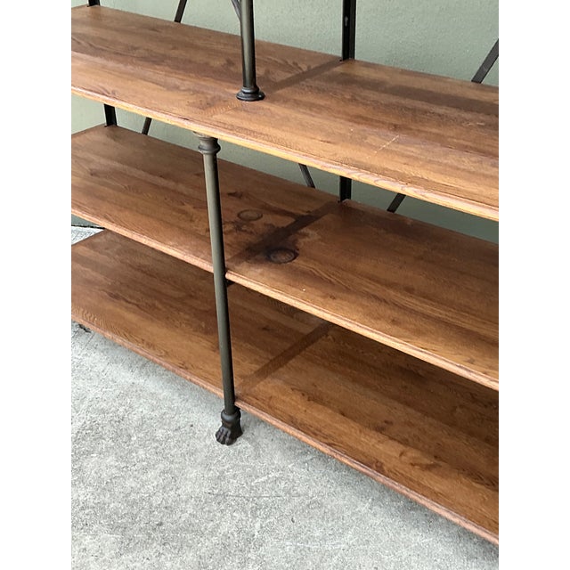Late 20th Century Vintage French Plank Wood and Metal Industrial Bookshelf For Sale - Image 5 of 12
