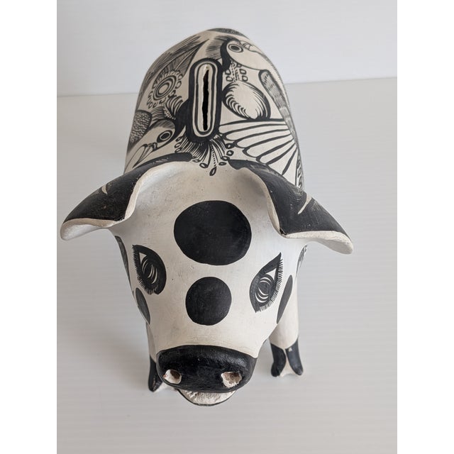 Black Rare Vintage Signed Juan Marcelo Mexico Folk Art Pottery Pig Sculpture Piggy Bank For Sale - Image 8 of 11