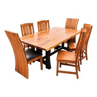 Walnut Live Edge Dining Table and Chairs For Sale