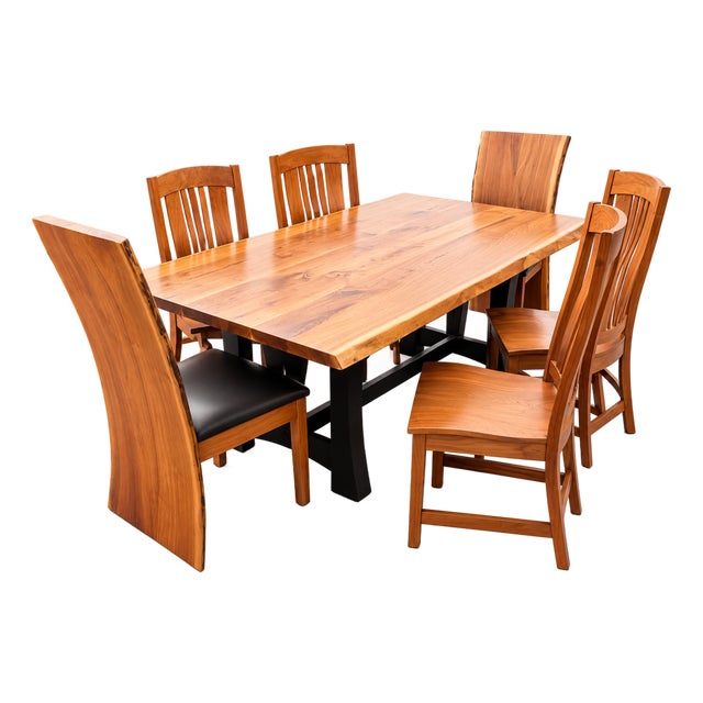 Walnut Live Edge Dining Table and Chairs For Sale