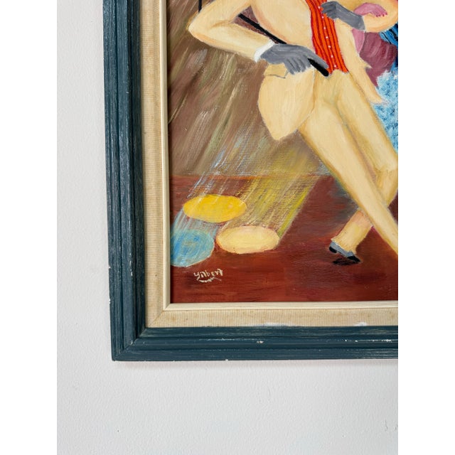 Wood Vintage Gilbert Ballroom Dancers Figurative Oil Painting on Canvas – Framed For Sale - Image 7 of 10