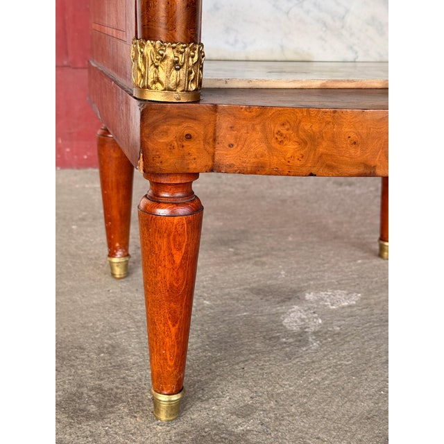 Antique French Empire Style Marquetry Cabinet / Nightstand With Marble Top and Gold Gilt Bronze Mounts For Sale - Image 10 of 13