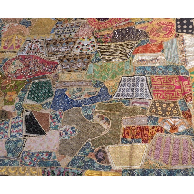 Folk Art Large Antique Central & South Asian Embroidered Patchwork Textile Quilt, 7'10" X 7'5" For Sale - Image 3 of 12