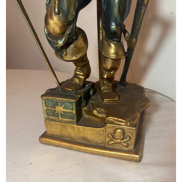 Huge Antique Patinated Bronze Clad Captain Kidd Pirate Figural Table Lamp For Sale - Image 11 of 13