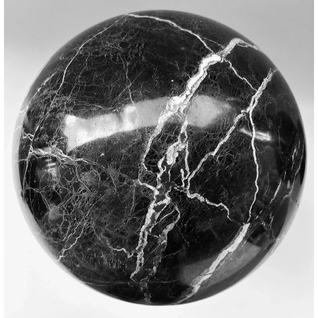 Vintage Solid Marble Orbs Spheres Mounted on Bases- a Pair For Sale - Image 9 of 12