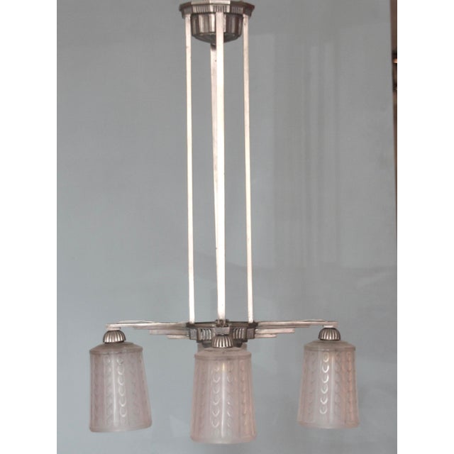 Metal French Nickeled 4-Arm Chandelier by Hettier Vincent, 1920s For Sale - Image 7 of 7