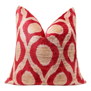 Red Geometric Silk Velvet Pillow 20x20 | Handmade Designer Accent Cushion For Sale