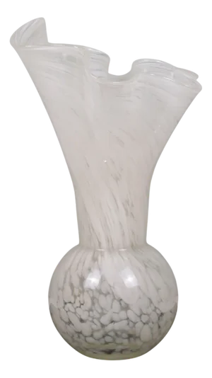 White Hand-Blown Murano Glass Vase, Italy, 1970s
