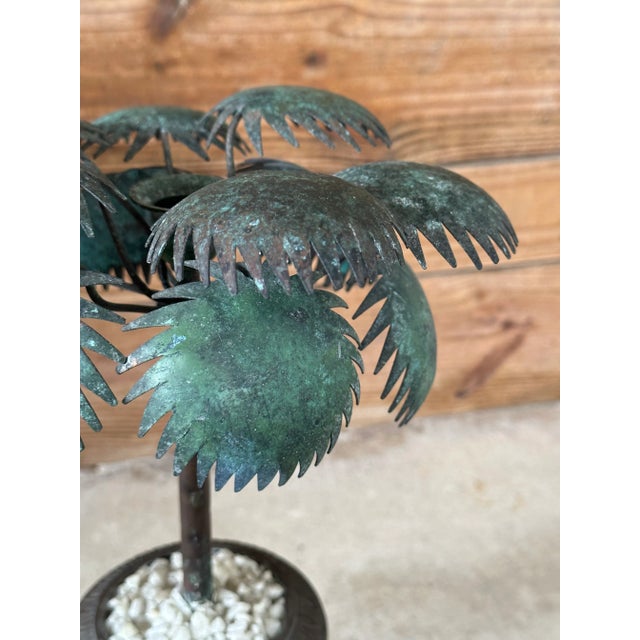 Coastal Regency Tole Palm Tree Candle Holder in Urn For Sale - Image 4 of 11