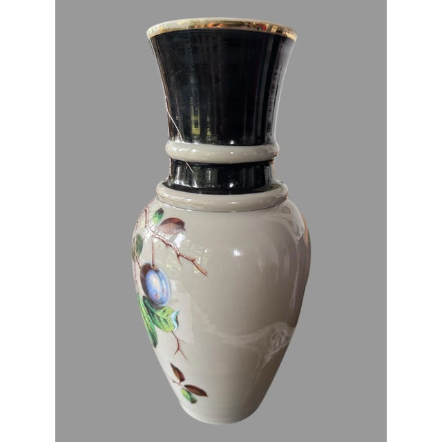 A Large & Impressive Antique French Opaline Hand Painted Floral Decorated Art Glass 14.5" Vase In very good original...