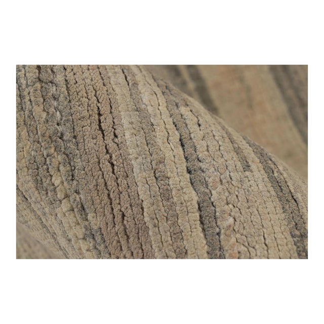 Rug & Kilim’s Modern Textural Rug in Beige-Brown Geometric Stripes and Striae For Sale