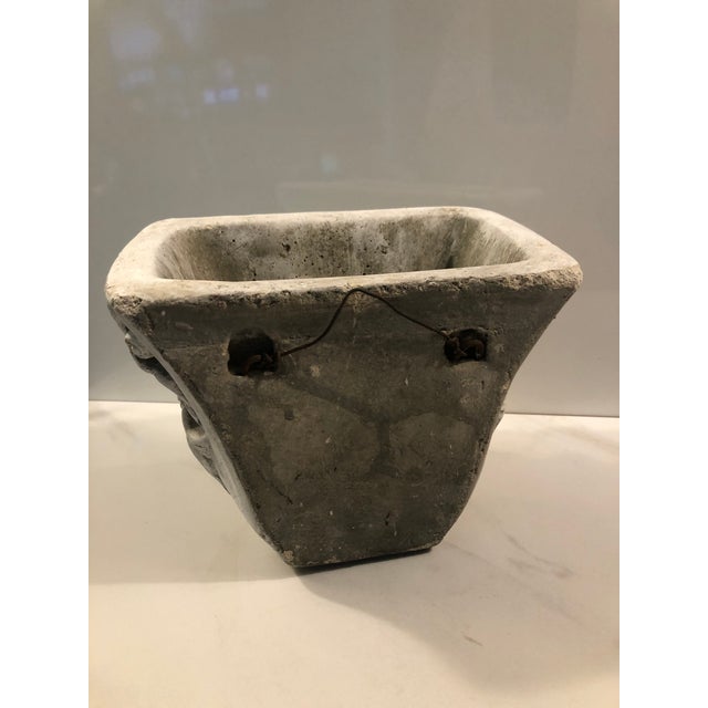Vintage Concrete Planter With Floral Design For Sale - Image 4 of 9