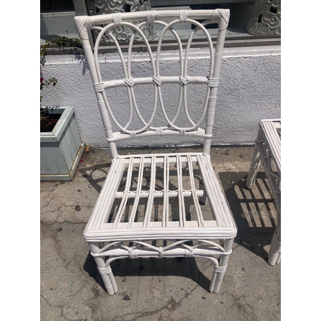 Wood Ficks Reed White Rattan Side Chairs - A Pair For Sale - Image 7 of 11