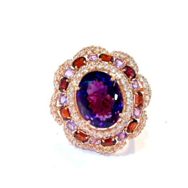 Bochic "Flamenco" Vintage Amethyst & Fancy Multi Gem Ring 18K Gold & Silver For Sale - Image 12 of 18