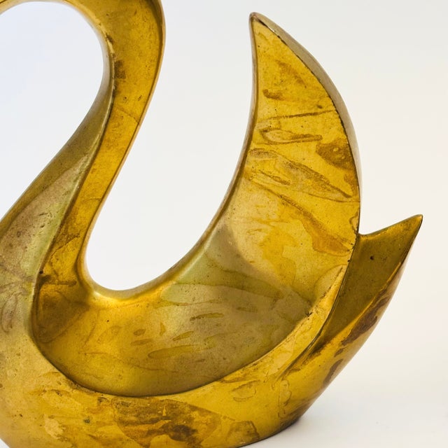 Large Modernist Vintage Brass Swans - Set of 2 For Sale - Image 9 of 12