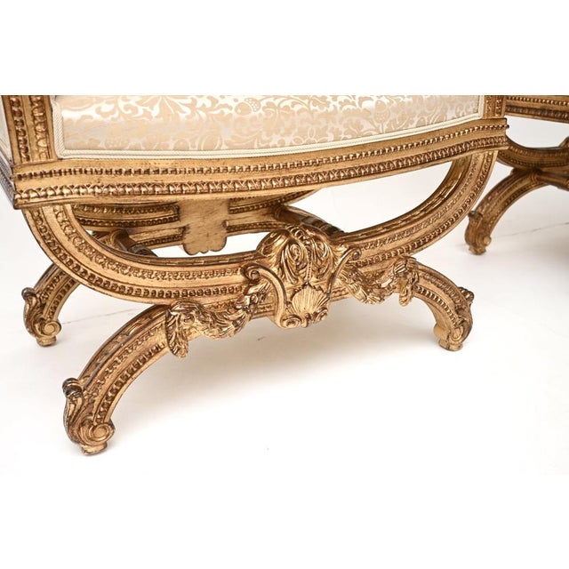 Antique French Rococo Style Gilt Wood Stools, 1950, Set of 2 For Sale - Image 10 of 13