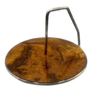 Mid-Century Italian Silverplate and Faux-Bois Serving Tray, For Sale