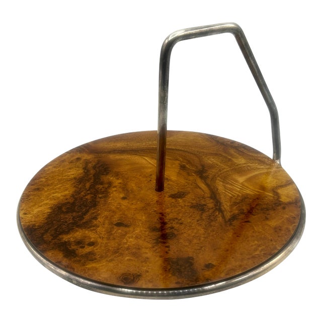 Mid-Century Italian Silverplate and Faux-Bois Serving Tray, For Sale