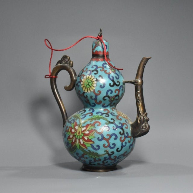 Traditional Late 19th Century Cloisonné Enamel Double-Gourd Ewer With Dragon Spout, 1.2kg For Sale - Image 3 of 9