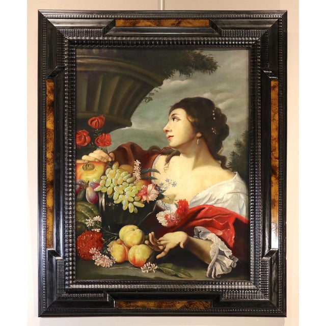 Abraham Brueghel, Girl with Flowers and Fruit, 1680, Oil on Canvas, Framed For Sale - Image 17 of 17