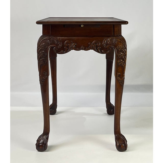 Wood Late 20th Century Hekman Chippendale Style Walnut Burl Tea Table With Pull-Out Slides For Sale - Image 7 of 14