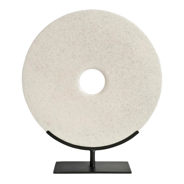 Vintage White Jade Disk on Stand For Sale