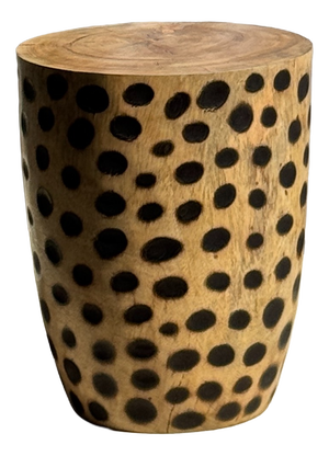 Vintage Side Table in Cylindrical Mango Wood and Leopard Print, 1980s