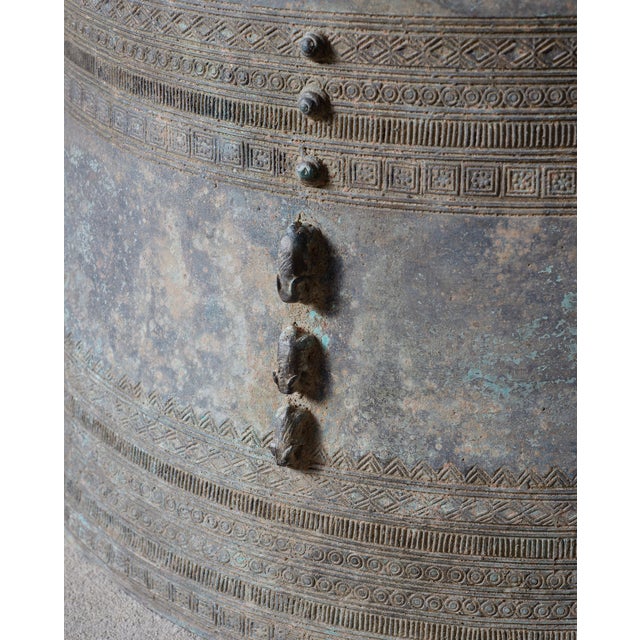 Verdigris Southeast Asian Bronze Elephant Rain Drum Drinks Table 2 Ft For Sale - Image 8 of 18