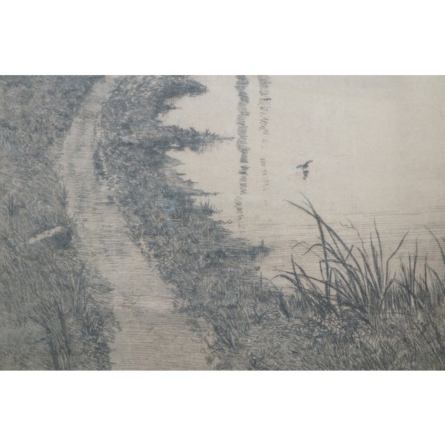 Antique Alfred J Haller Farmhouse Cottage Village Bridge Landscape Etching 22" For Sale - Image 11 of 12