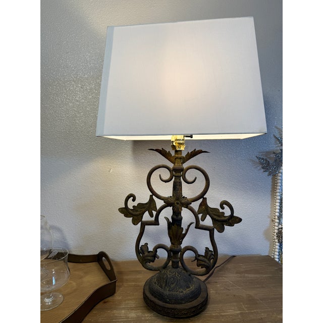 Forged Iron Table Lamp in Antique Finish For Sale - Image 6 of 10