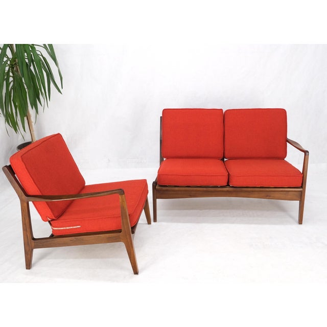 Danish Mid-Century Modern Walnut Lounge Chair Settee Loveseat Couch Sofa Set For Sale - Image 6 of 18