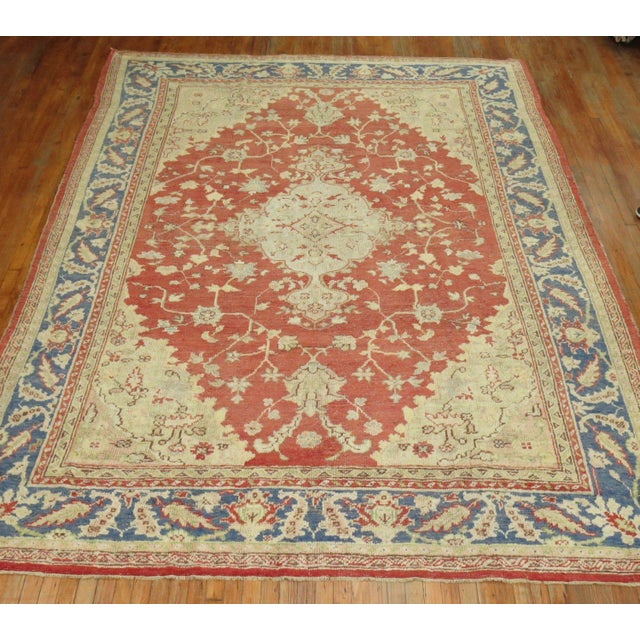 Red Early 20th Century Antique Oushak Rug 9' x 12' For Sale - Image 8 of 10