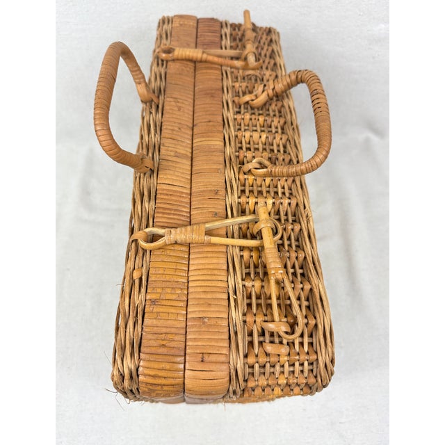 Vintage MCM Rattan Bamboo Suitcase Style Picnic Basket For Sale In New Orleans - Image 6 of 9
