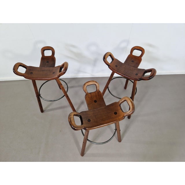Mid-Century Modern Spanish Marbella Bar Stools attributed to Sergio Rodrigues, 1960s, Set of 3 For Sale - Image 3 of 10