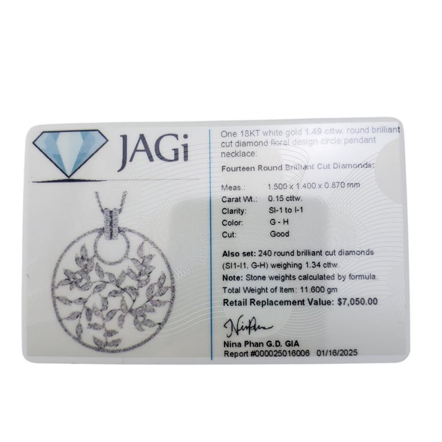 Early 21st Century 18k White Gold and Diamond Open Floral Circle Pendant Necklace For Sale - Image 9 of 9