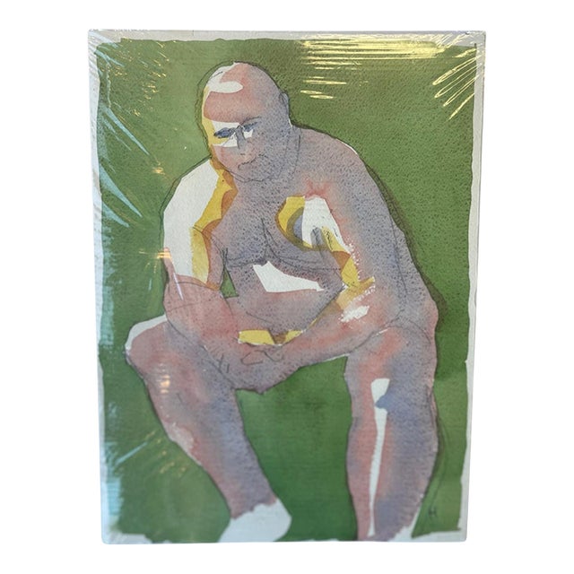 Contemporary Figurative Watercolor Painting, Signed "H", Model Identified as Peter, 2016. For Sale