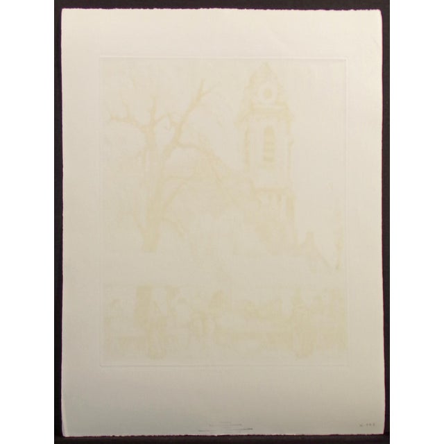Paper Roger Hebbelinck Hand Signed Vintage Aquatint Etching Clock Tower Farmers Market For Sale - Image 7 of 8