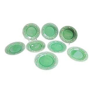 Pierre Deux Portugal French Countr Y Green Pine Cone 8 1/4" Salad Plate Set of 8 For Sale