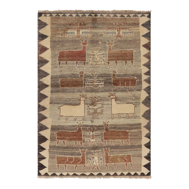 Vintage Gabbeh Persian Rug With Beige-Brown Animal Pictorials - Rug & Kilim For Sale