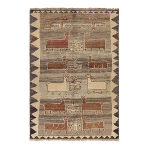 Vintage Gabbeh Persian Rug With Beige-Brown Animal Pictorials - Rug & Kilim