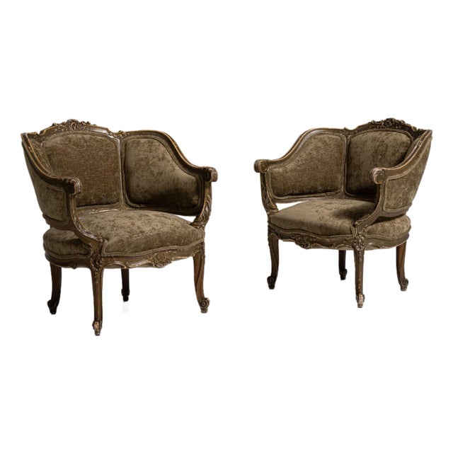 Pair of Louis XV Upholstered Armchairs, Rococo Style, France, Circa 1900 For Sale