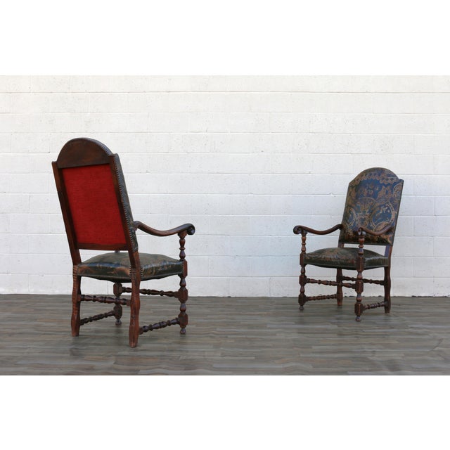 Pair of Early 18th Century Carved Wood Armchairs With Embossed Leather Upholstery For Sale - Image 12 of 18