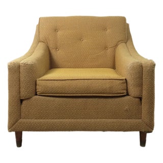 Mid Century Modern Lounge Chair With Vintage Yellow Upholstery For Sale