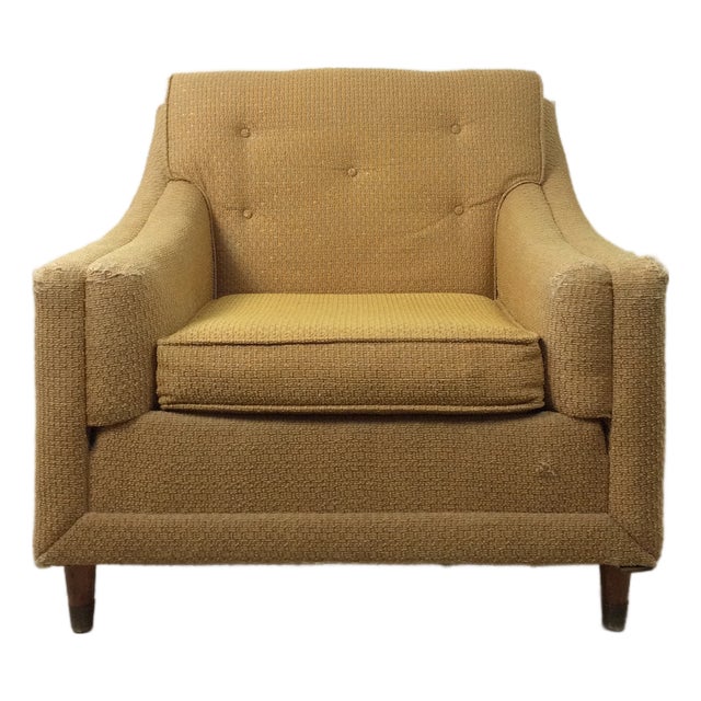 Mid Century Modern Lounge Chair With Vintage Yellow Upholstery For Sale