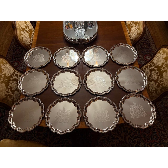 Silverplate Chargers With British Royal Coat of Arms- Set of 12 For Sale - Image 6 of 9