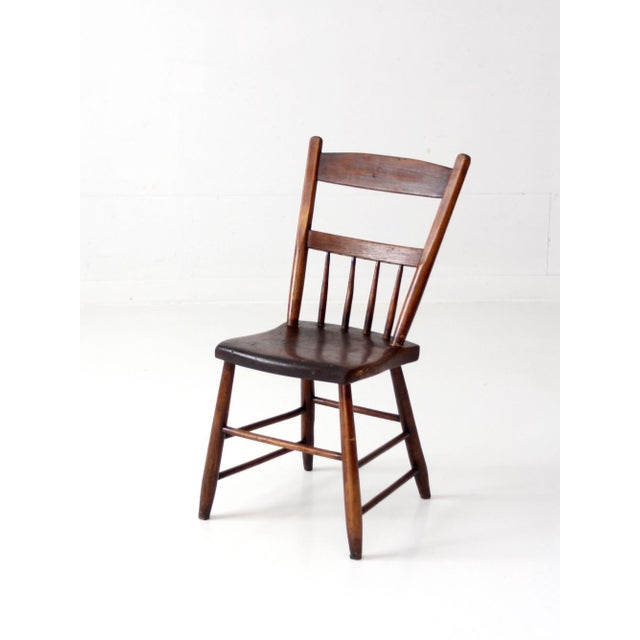 Antique Plank Seat Spindle Back Side Chair For Sale - Image 14 of 14
